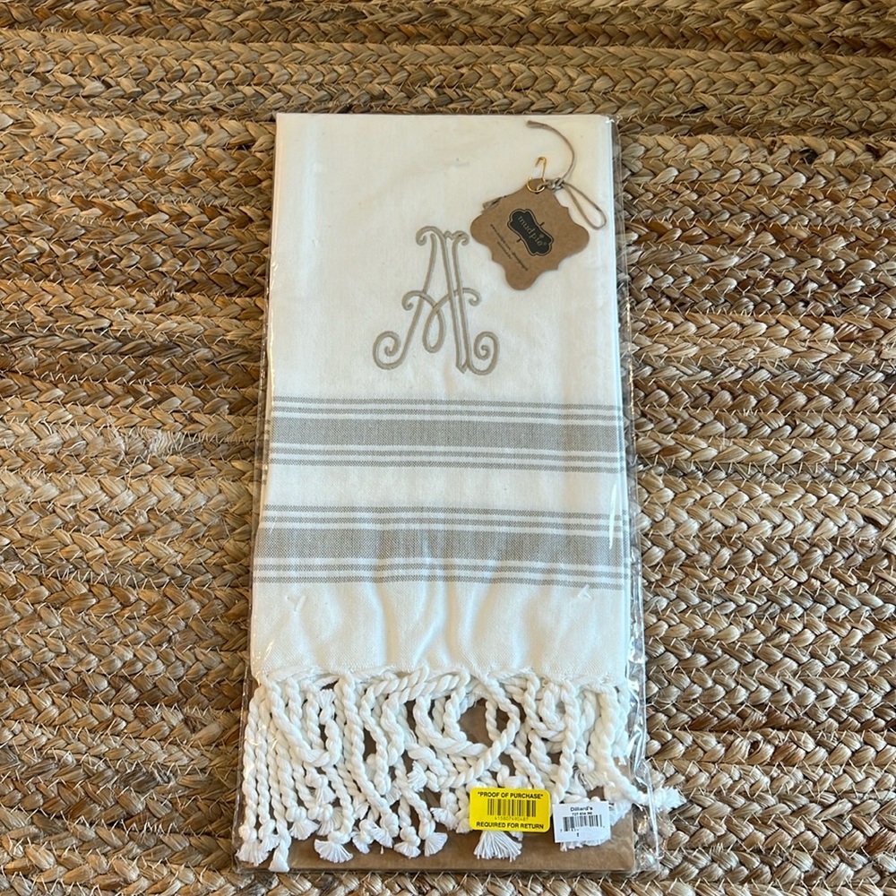 New Mud Pie Monogram with letter A Initial Hand Towel